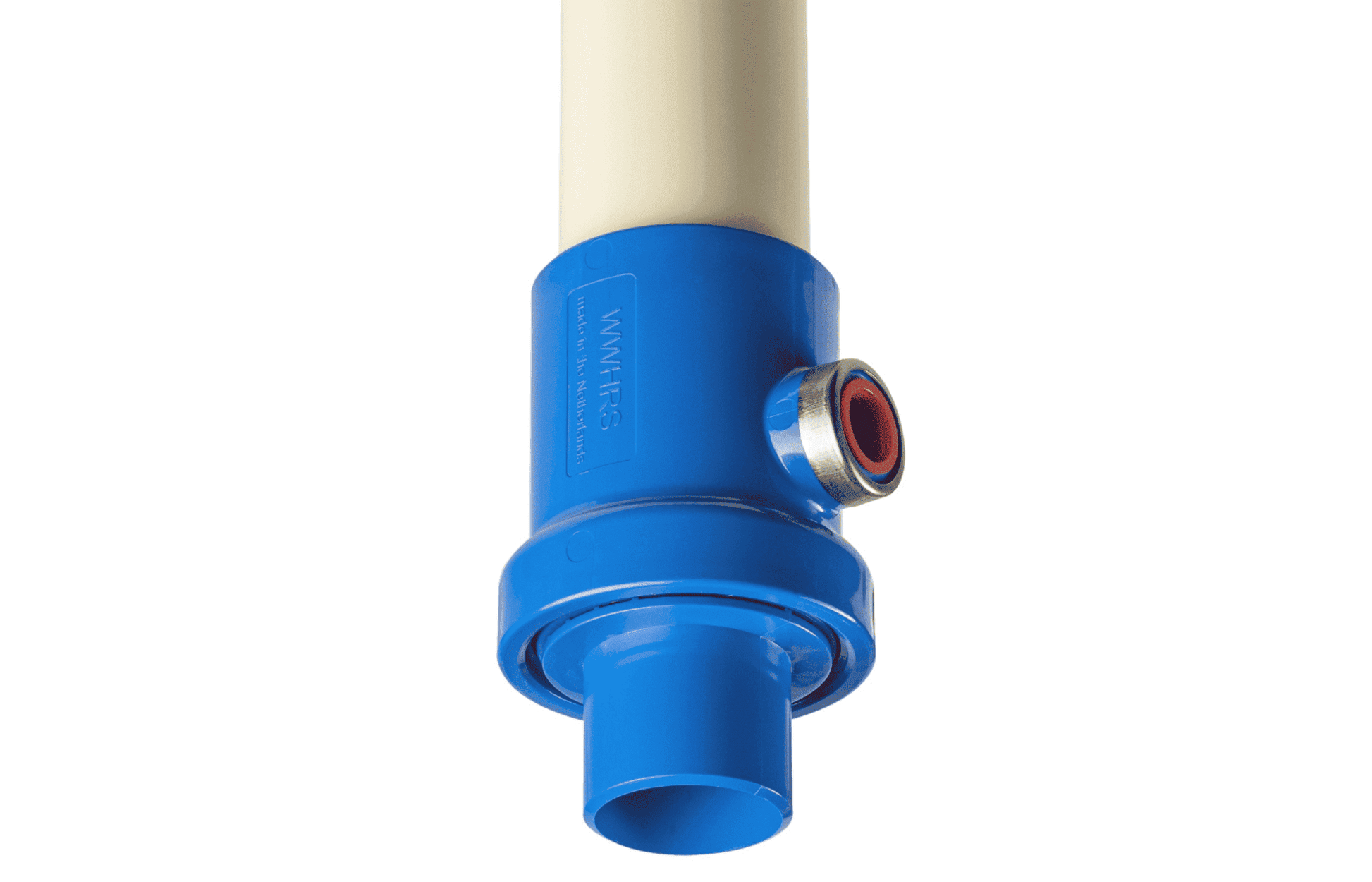 Endstück des Unocconi Duschrohrs mit Anschluss für Wärmerückgewinnung