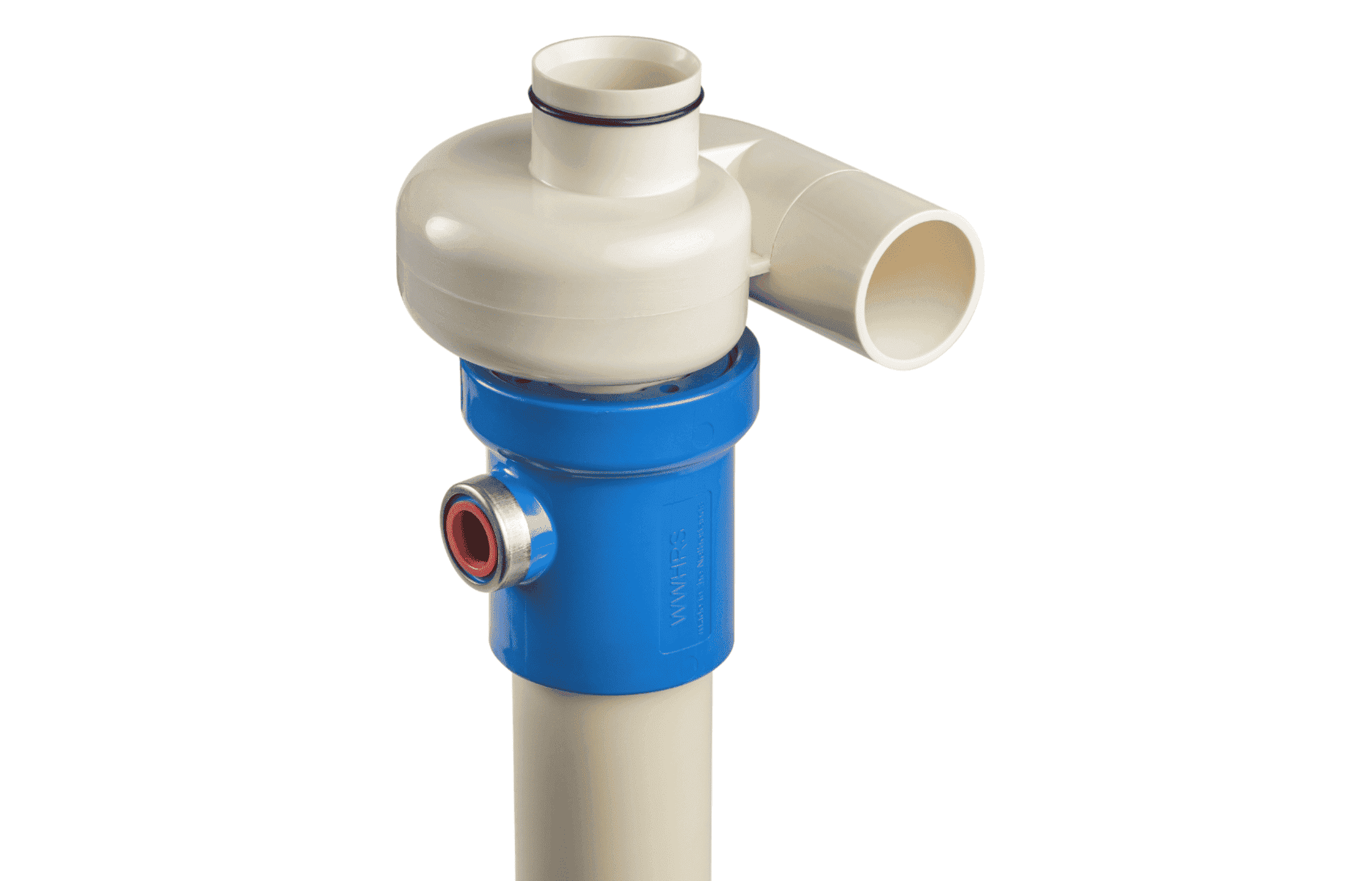 Produktdetail eines Unocconi Duschrohrs mit integriertem Wärmetauscher und Siphon zur Wärmerückgewinnung aus Duschabwasser